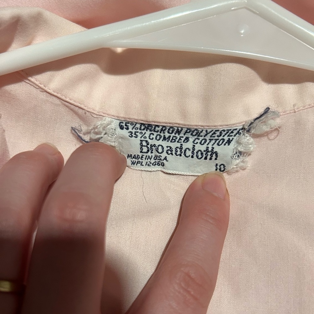 Pink Vintage A-Line Tea Length Collared Button Up Dress with Gray Ribbon Belt - Picture 8 of 8